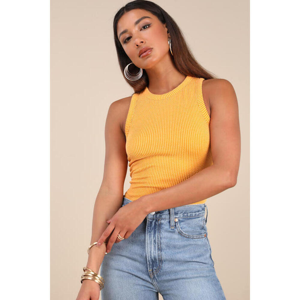 Lulus Essential Update Marigold Ribbed Tank Top Yellow - Size S